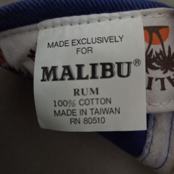 Vintage Malibu Caribbean Rum Liquor Advertising Hat Ball Cap Blue Stretch - Picture 9 of 10